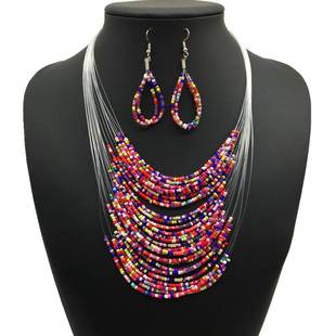 necklace women set jewelry 2017民族风彩色米珠多层项链套装