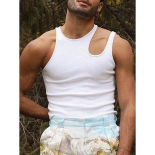 男士 性感镂空无袖 T恤紧身打底衫 欧美男装 39;s 新款 Men& 2025夏季