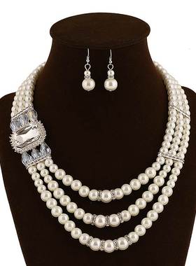 民族风多层仿珍珠女项链 necklace set earrings women pearl