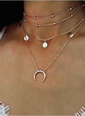 star necklace women choker 波西米亚风多层项链月牙吊坠颈链