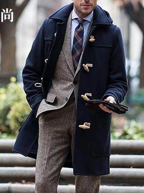 2023新款欧美外贸商务休闲简约中长款翻领男士大衣外套Men jacket
