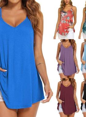 Sexy v-neck double condole tops t-shirts printed vest 背心