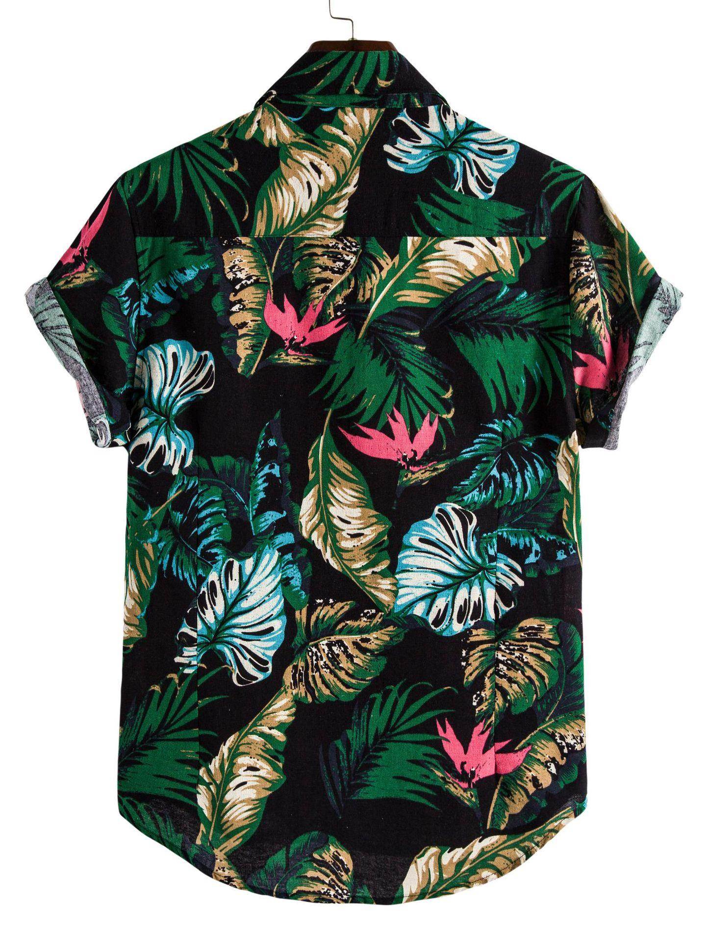欧美复古男士印花短袖衬衫休闲宽松翻领花衬衣潮流痞帅Men shirt