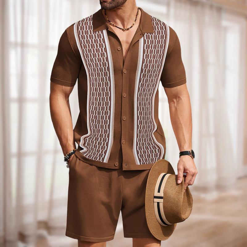 男装冰爽丝提花两件套针织衫休闲Polo衫套装 Men two-piece set