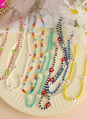 ethnic style rice bead flower necklace Girls bohemian choker