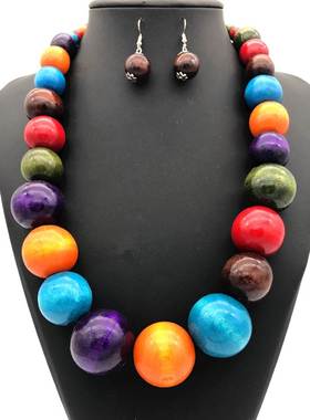 color wood beads necklace suit women jewelry民族风木珠项链