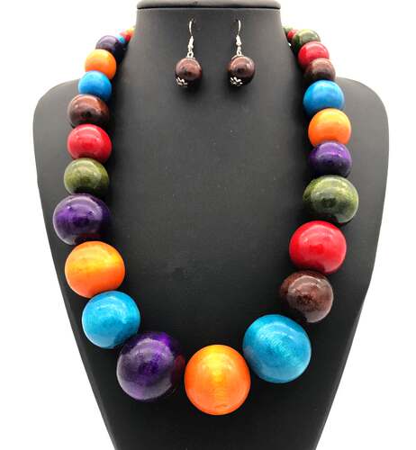color wood beads necklace suit women jewelry民族风木珠项链