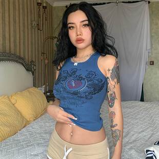 Top Tank y2k Crop Kawaii Grunge Diamonds Printed Knitted