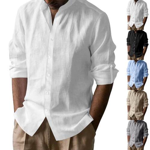 2025Men's minimalist new Chinese style shirt男透气新中式衬衣