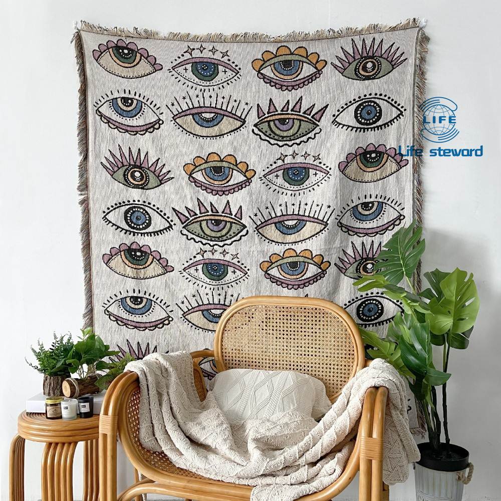 Boho Sofa Throw Blanket Knitted Cotton Sofa Cover Demon Eye
