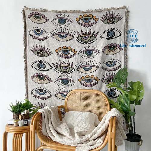 Boho Sofa Throw Blanket Knitted Cotton Sofa Cover Demon Eye