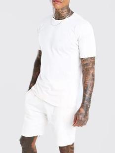 外贸男装2023夏新款欧美男士时尚短袖短裤套装大码上衣men's