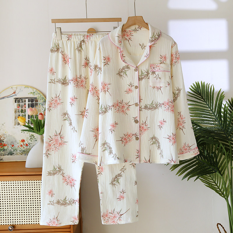 女纯棉睡衣套家居服春秋夏薄套装