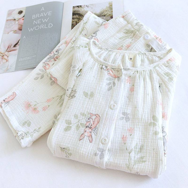 孕妇夏季新款纯棉绉纱月子服产妇待产产后喂奶衣春夏款哺乳睡衣