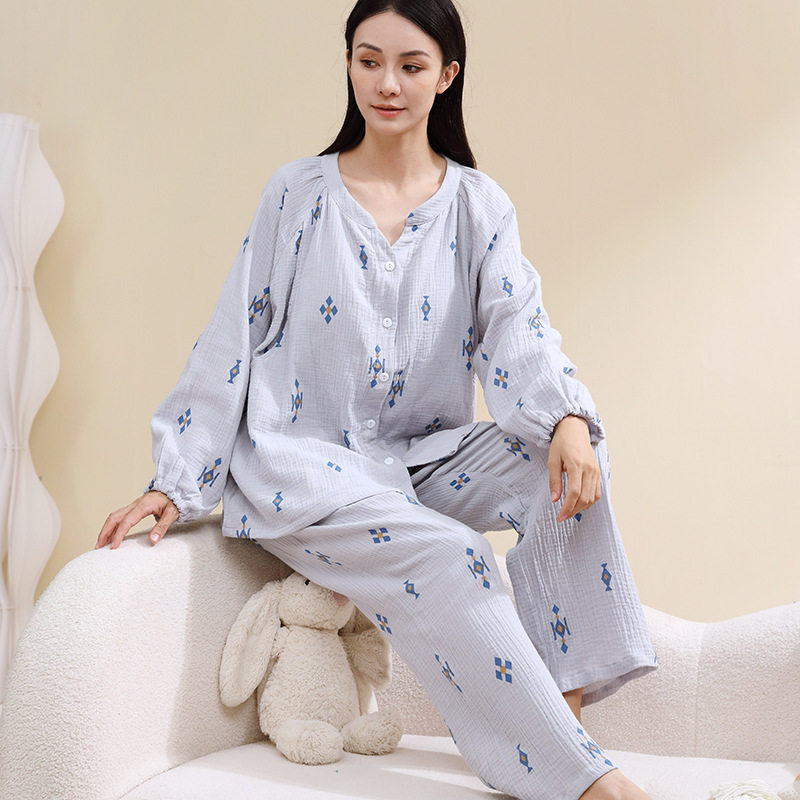 月子服春秋产后纯棉带胸垫孕妇睡衣春夏季孕期哺乳宽松两件套