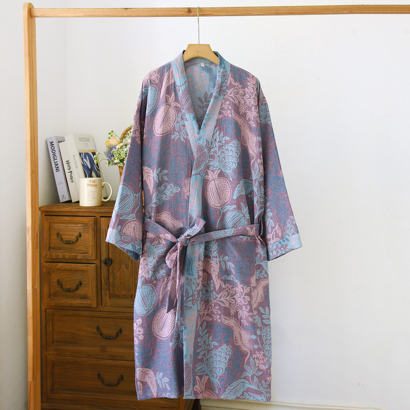 色织提花纯棉睡袍女春秋季日式和服浴袍睡衣家居服日系复古风睡裙