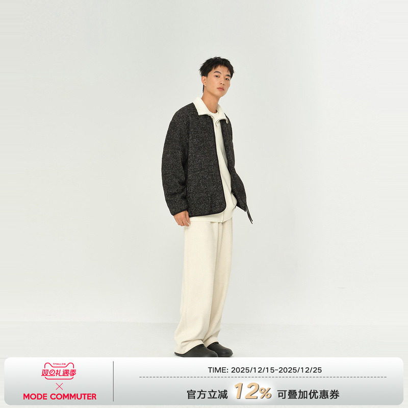 MODE COMMUTER | MC重磅粗花呢混纺绵羊毛防风保暖拼接无领短大衣