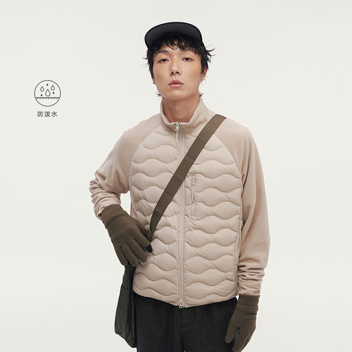 MODE COMMUTER | MC防泼水轻薄葫芦绗线拼接针织袖立领短款羽绒服