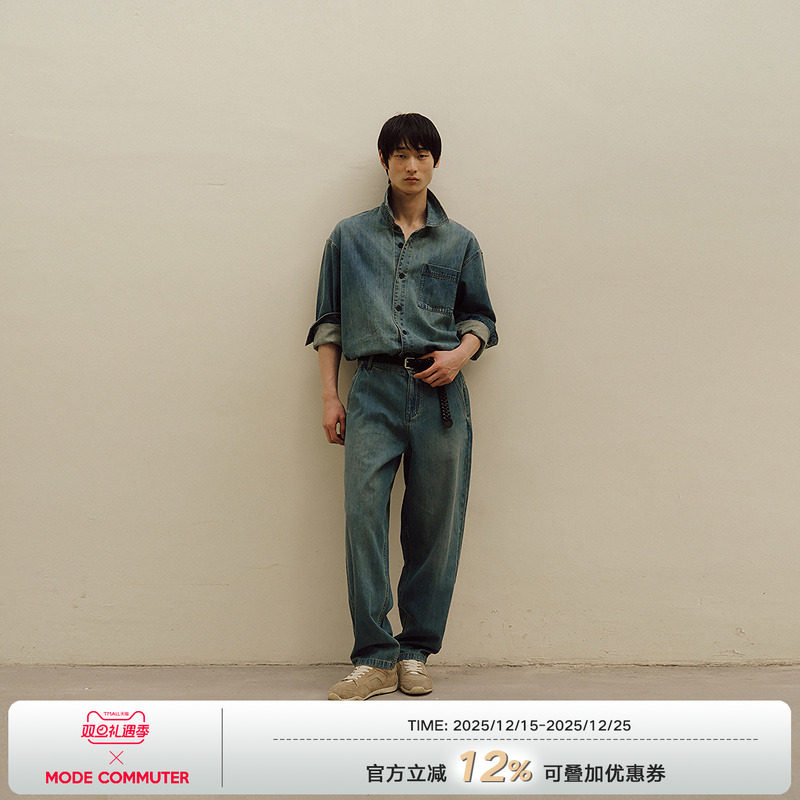 MODE COMMUTER| MC复古水洗时尚复古翻领水洗长袖牛仔衬衫