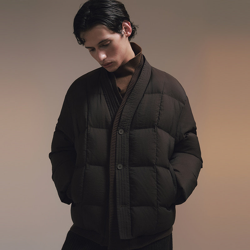 MODE COMMUTER | MC30D尼龙混纺梭织保暖假两件V领短款羽绒服