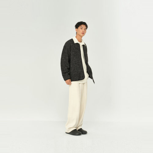 MODE COMMUTER | MC重磅粗花呢混纺绵羊毛防风保暖拼接无领短大衣