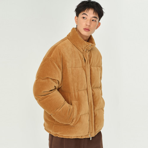 MODE COMMUTER| MC细条灯芯绒棉软糯针针织宽绗缝立领短款羽绒服