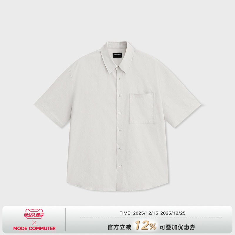 MODE COMMUTER| MC三醋酸经典翻领贴袋弧摆休闲短袖衬衫