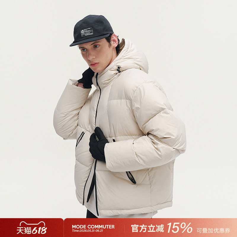 MODE COMMUTER | MC高密尼龙混纺微皱哑光柔糯轻盈连帽短款羽绒服