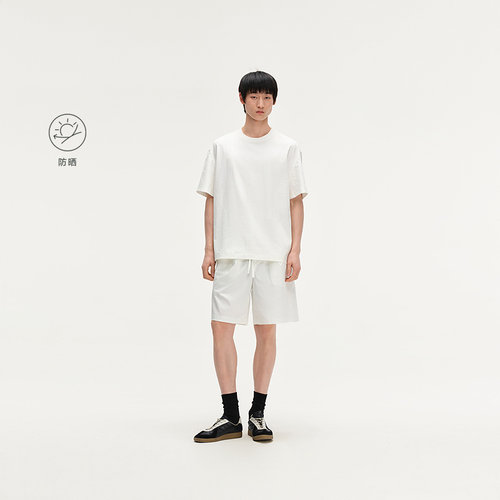 MODE COMMUTER| MC棉感斜纹简约纹理抗皱松紧腰阔腿型梭织短裤