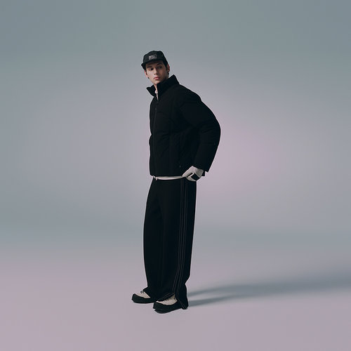 MODE COMMUTER | MC横向肌理复合针织保暖蓬松分割立领短款羽绒服