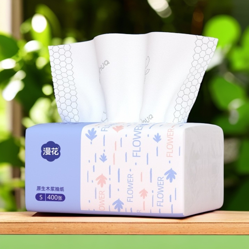 漫花400张抽纸加厚整箱餐巾纸家用面巾纸原木纸巾大包卫生