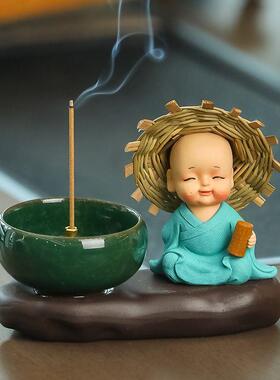 插香固定器禅意小和尚香插香炉线香家用香薰炉沉香点香托盘家居办