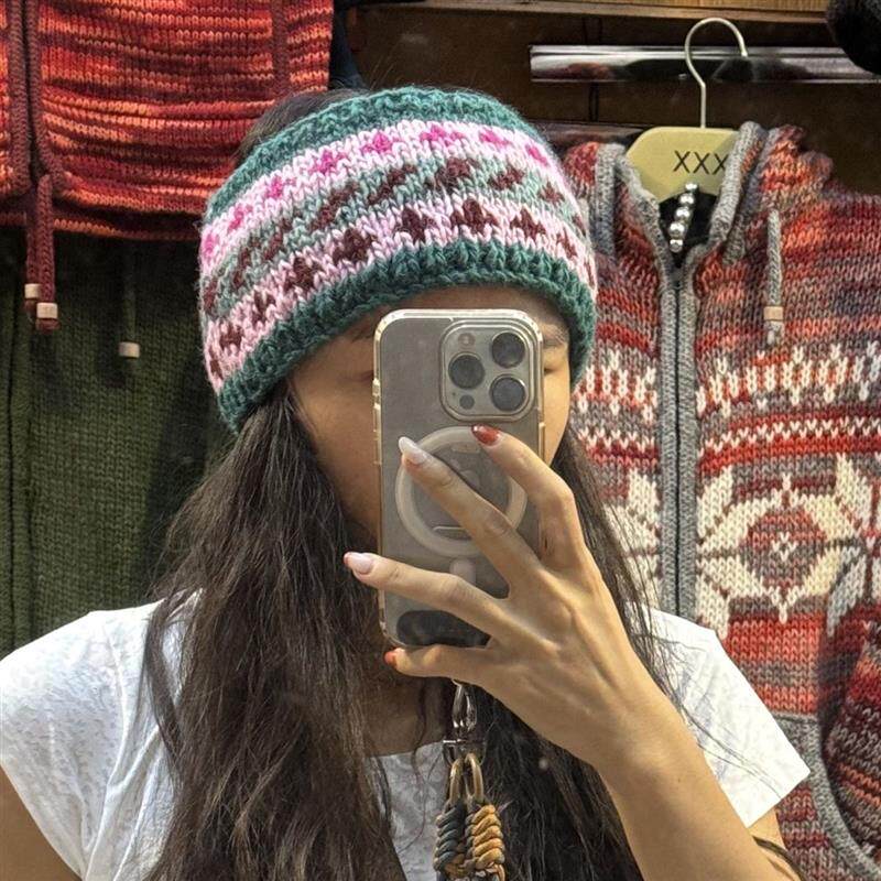 尼泊尔发带滑雪发带尼泊尔手工钩织羊毛加绒复古个性保暖编织头围