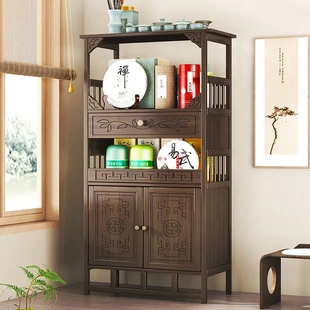 置物架多层书本收纳架子落地茶叶架子茶室茶台桌边展示茶水柜零食