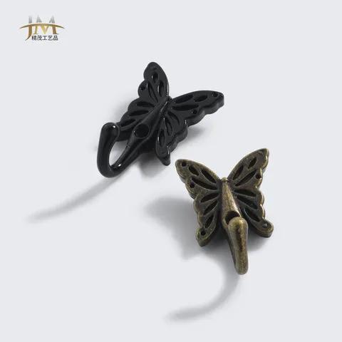 新橱柜挂钩仿古钩衣钩欧式衣柜厚实合金单钩壁画复古蝴蝶