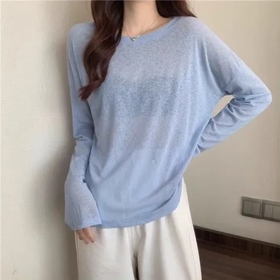 宽松防晒衣冰丝针织薄款空调女雪纺衫夏季网纱套头2025新款服罩衫