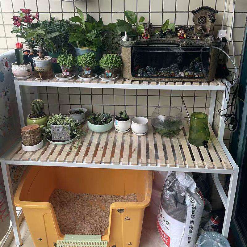 阳台多功能猫爬架猫砂盆置物架猫咪高脚花架二层大空间梯形收纳层