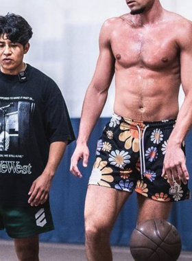 花朵欧美式街头篮球短裤男复古四分速干不过膝夏季运动篮球裤潮流