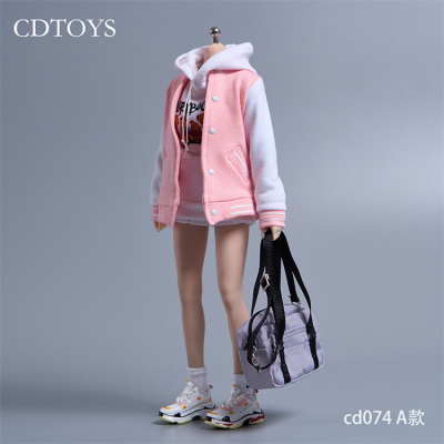 现货 cdtoys cd074 1/6 女兵人配件人偶棒球服连帽卫衣百褶裙套装
