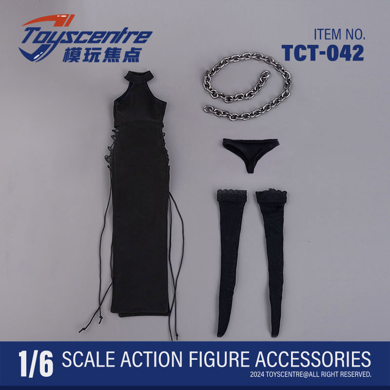 TCT-042 女款1/6 女兵人性感高腰镂空双开叉绑带连衣裙模型