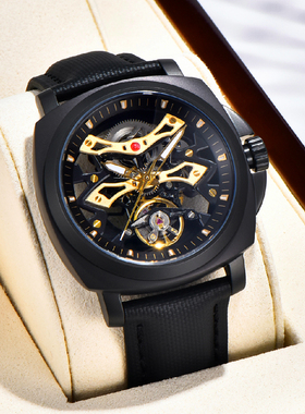 PAGANI伯佳尼复刻方形男士运动全自动机械手表陀飞轮镂空透明腕表