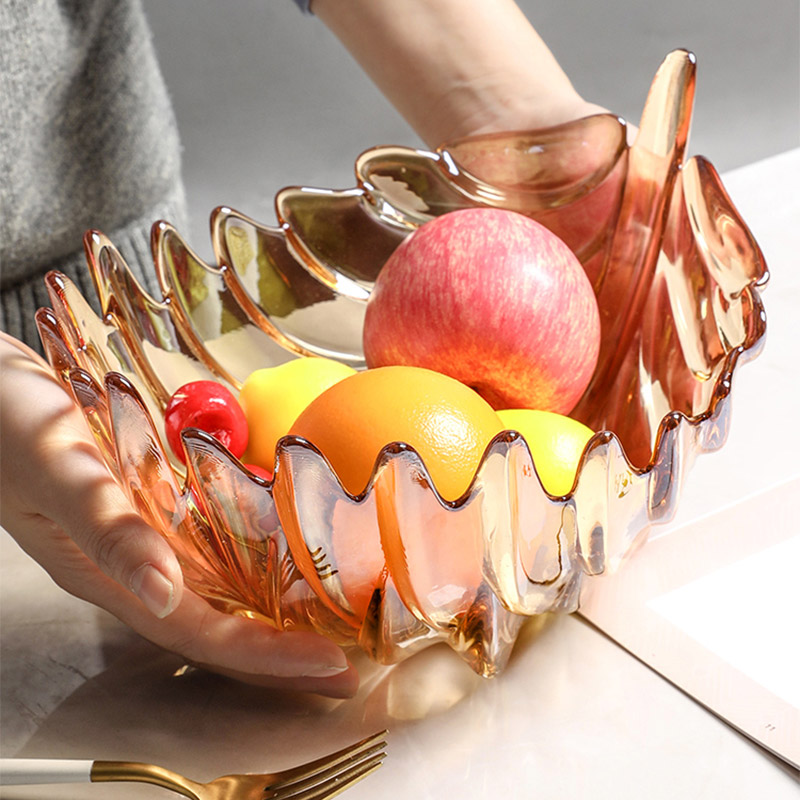 水晶玻璃果盘羽毛轻奢装饰摆件