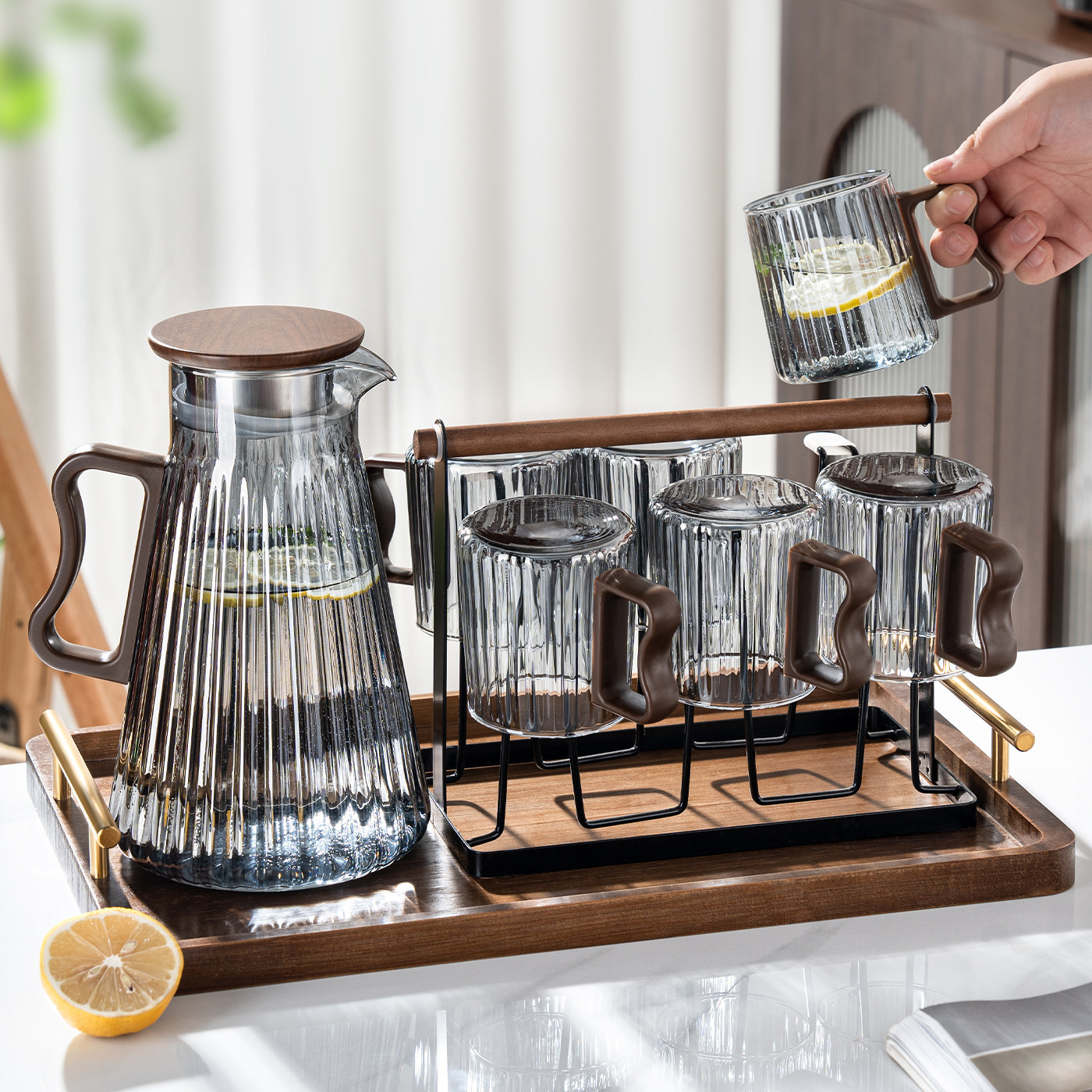 高硼硅玻璃杯套装家用客厅喝水杯子耐热手柄耐高温高颜值泡茶杯男