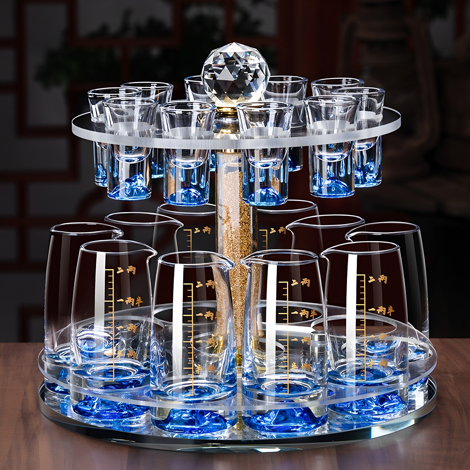 蓝山分酒器白酒杯套装旋转酒架图片