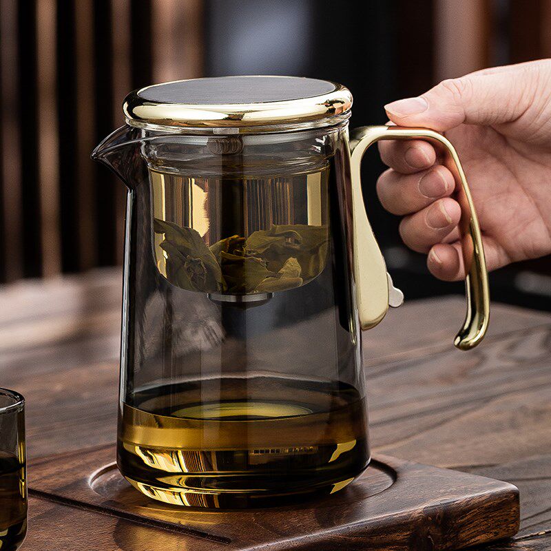 新款磁吸飘逸杯泡茶壶茶水分离杯耐热全玻璃内胆懒人一键冲茶茶壶