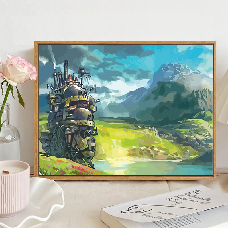 宫崎骏哈尔的移动城堡DIY数字油画手工绘填充涂色动漫人物减压画