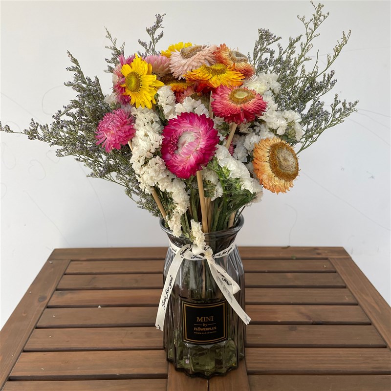 玫瑰混搭干花花束含花瓶家具摆设小清新插花勿忘我满天星大束真花