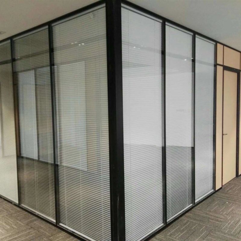 深圳铝合金钢化磨砂玻璃隔断墙办公室厂房单玻百叶双层高隔隔音墙