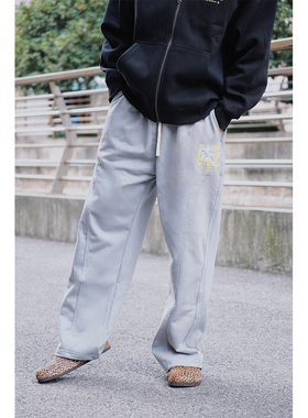 ZEKE LAB「追梦骑士」廓形弯刀裤重磅毛圈阔腿拼接宽松美式长裤男