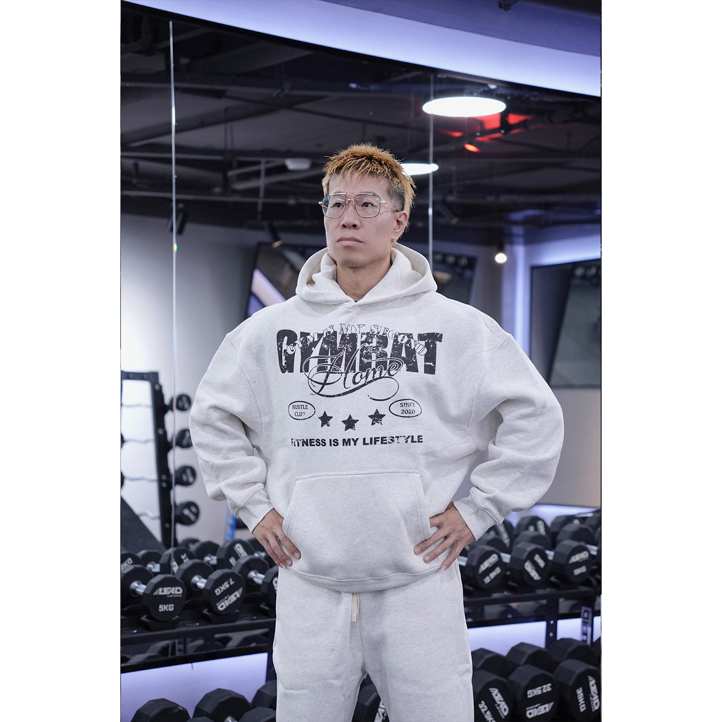 ZEKE LAB「健身房第二个家」加绒加厚套头连帽卫衣廓形直喷帽衫男
